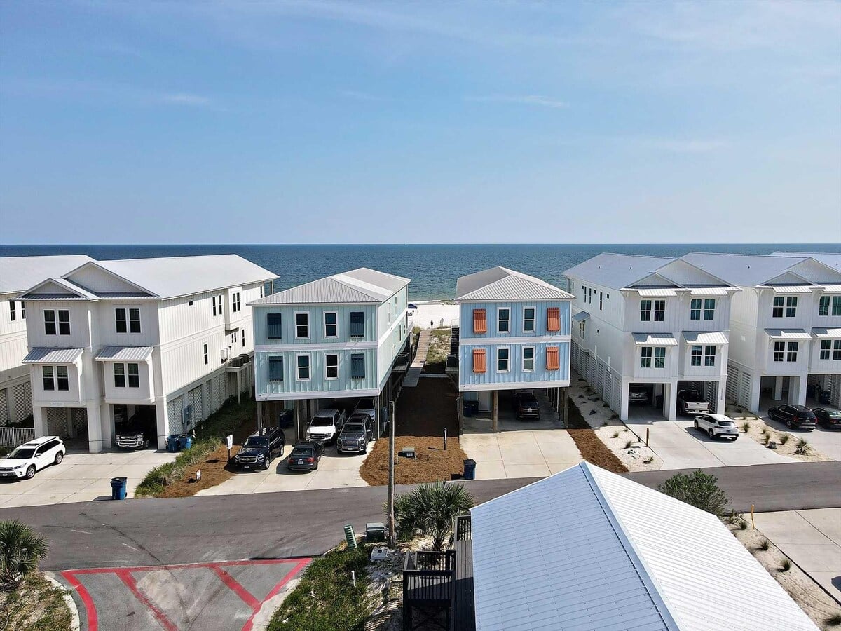 Aerial street view toward the Gulf at Belle Vista in Orange Beach, Alabama