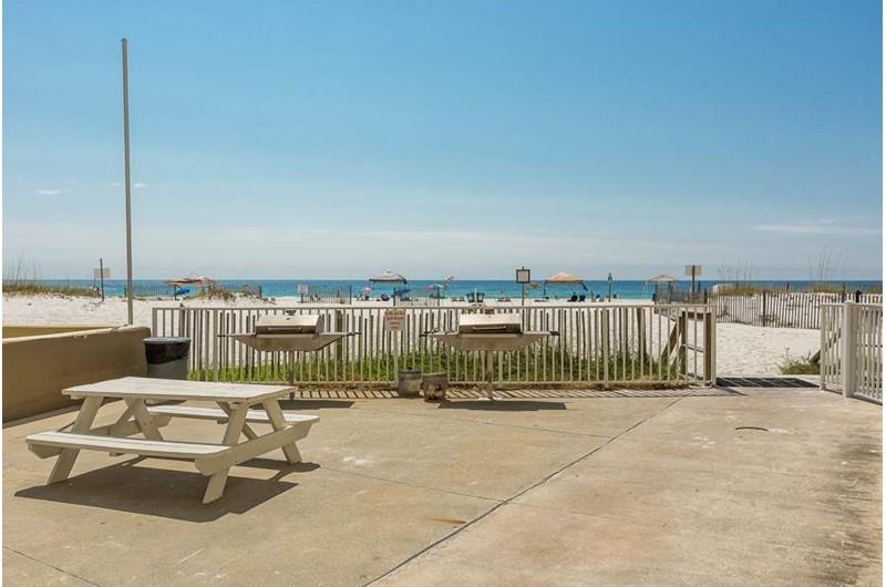 Grilling area by the beach at Gulf House in Gulf Shores, Alabama