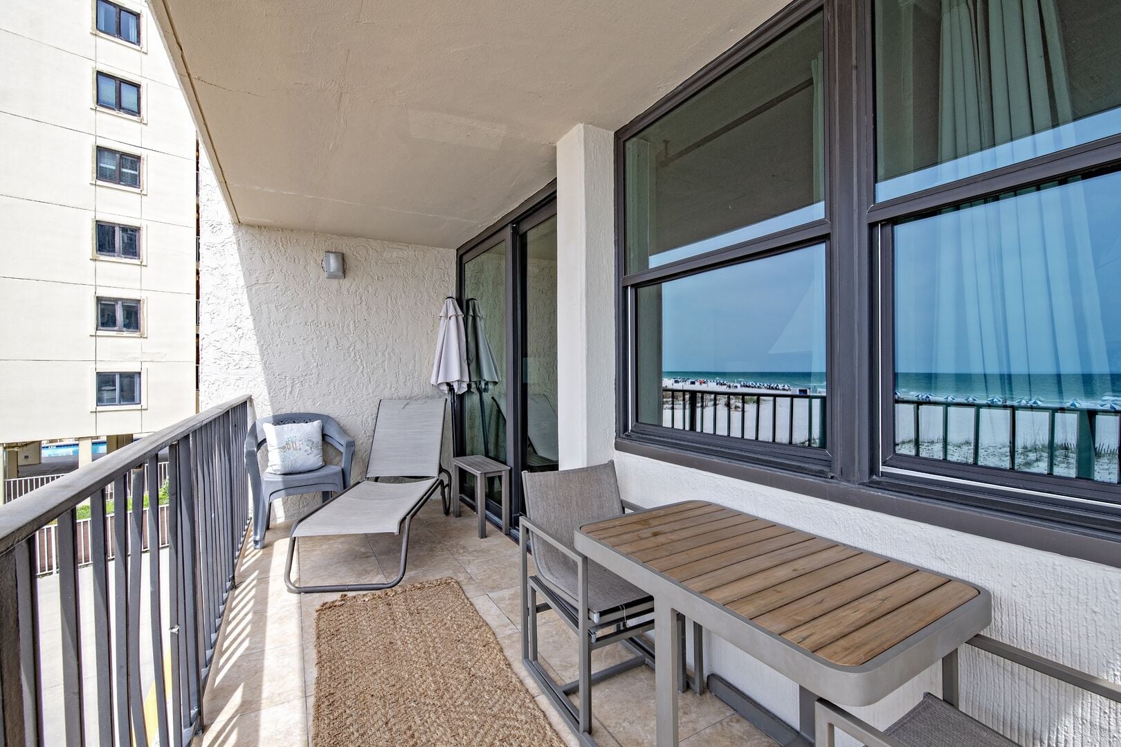 Furnished balcony at Gulf House in Gulf Shores, Alabama