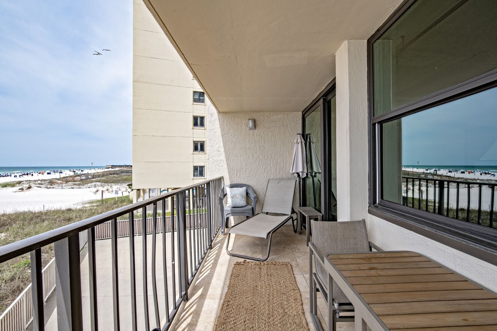 Furnished balcony at Gulf House in Gulf Shores, Alabama