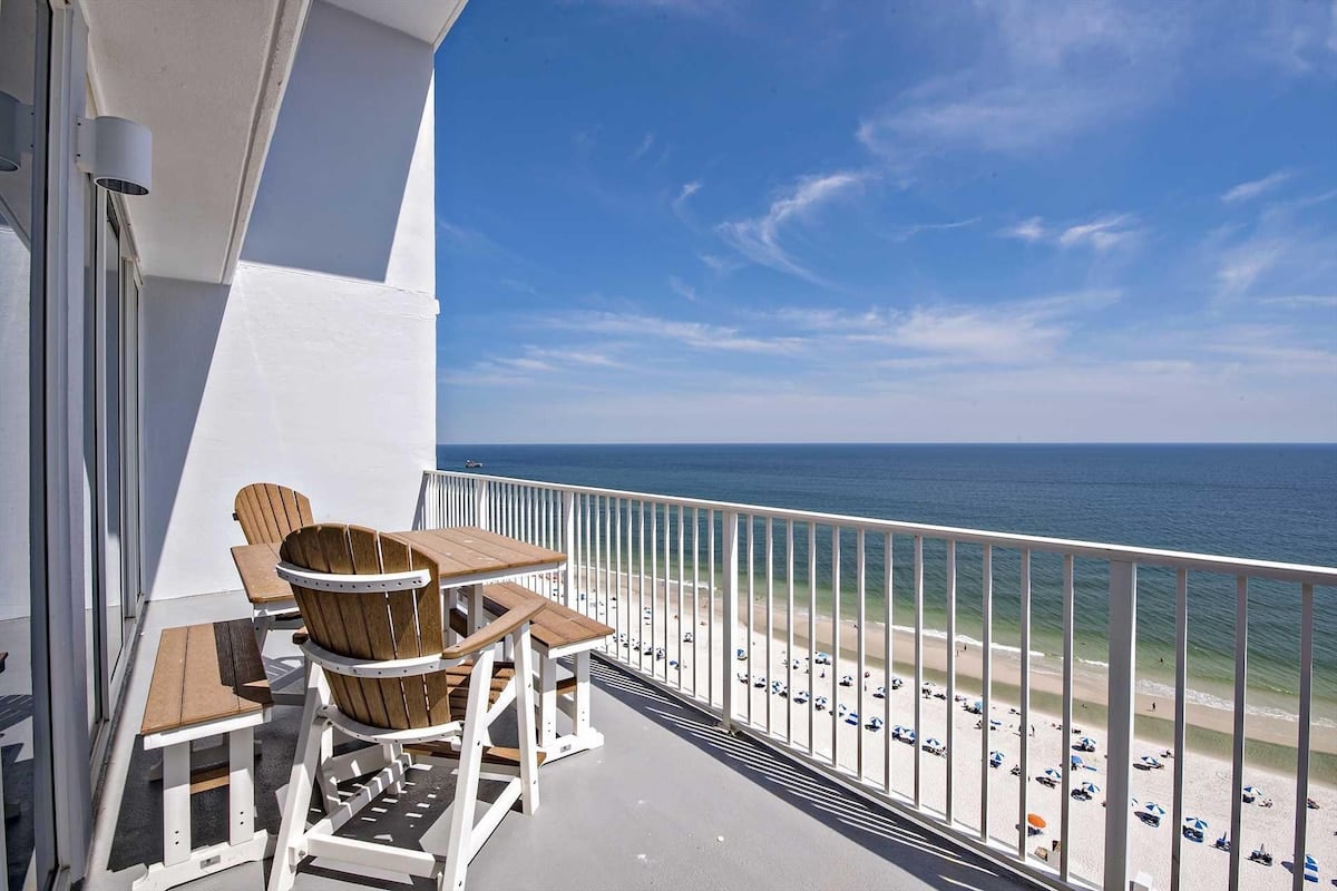 Furnished balcony overlooking the Gulf at Lighthouse in Gulf Shores Alabama