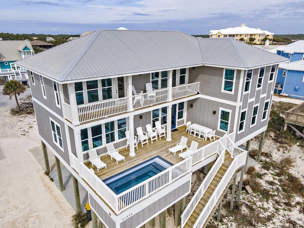Beach house with private pool and sun deck at Alabama Breeze in Fort Morgan, Alabama