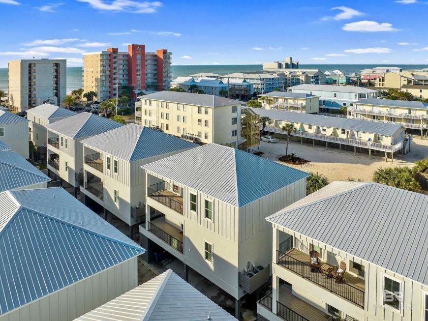 Aerial view of beach houses near the Gulf at For Shore in Gulf Shores, Alabama
