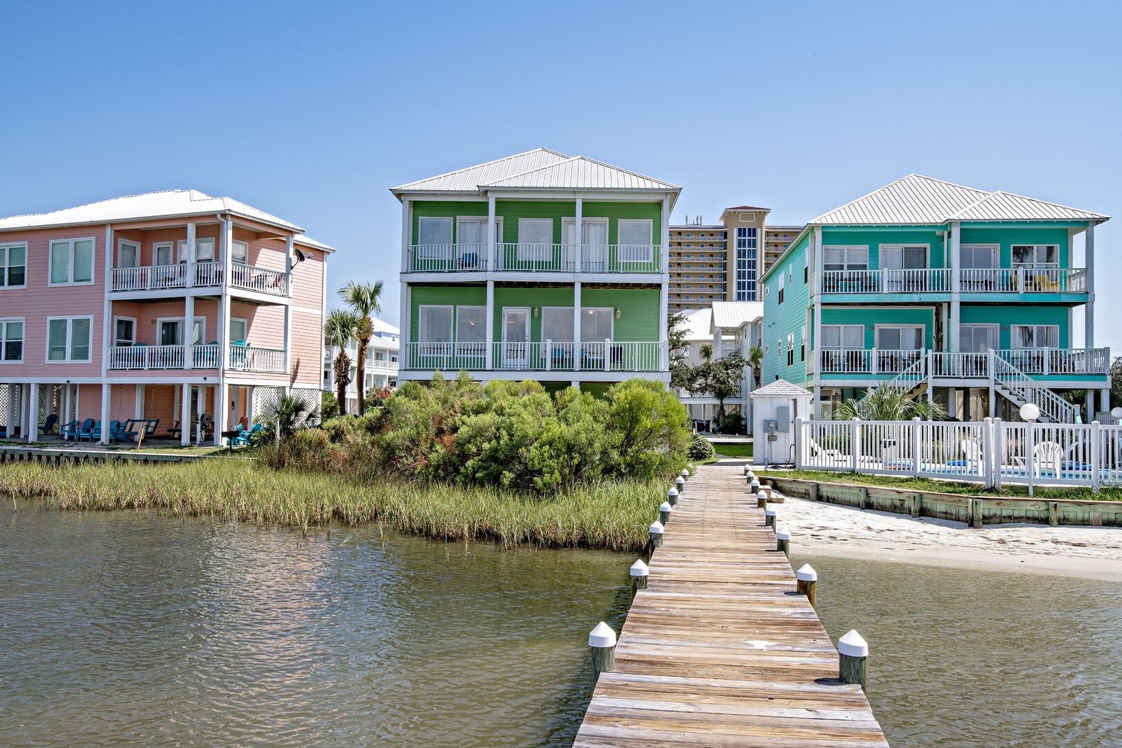 Waterfront house with pier at Golden Sunrise in Gulf Shores, Alabama
