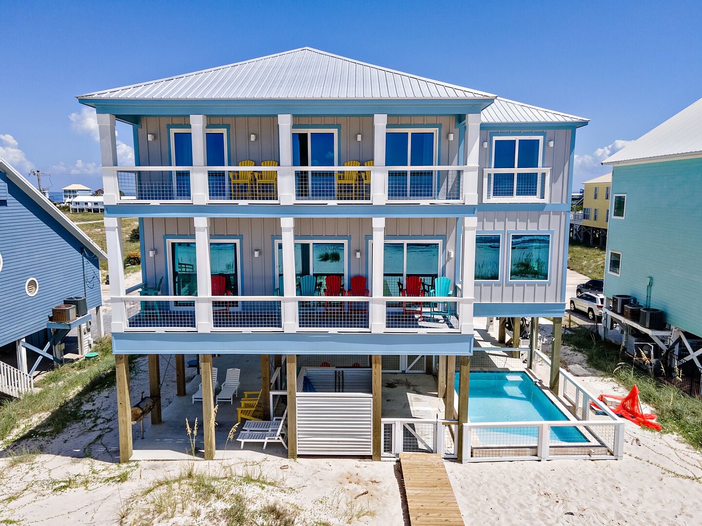 Beach house with private pool and balconies at Morgans Bliss in Fort Morgan, Alabama