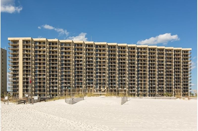 Phoenix VII condo tower from the beach in Orange Beach, Alabama