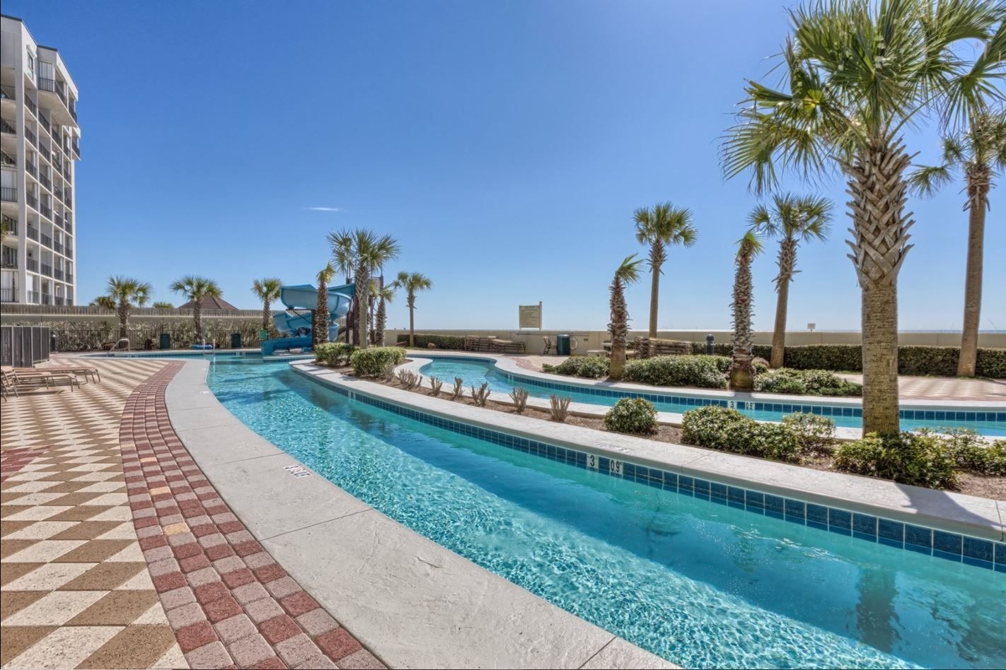 Gulf-front lazy river at Phoenix West in Orange Beach, Alabama