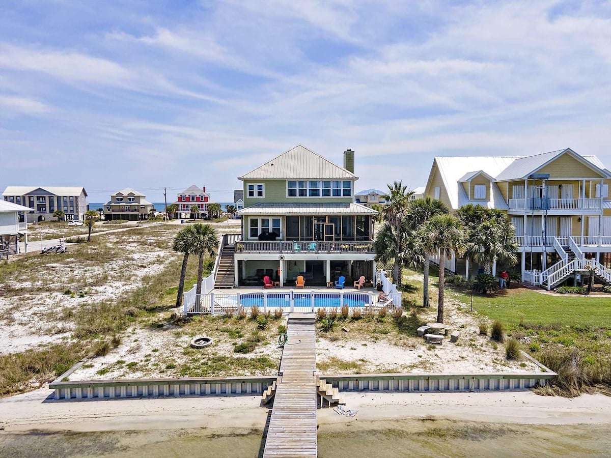 Beach house with private pool and pier at Sea Turtle Place in Gulf Shores, Alabama
