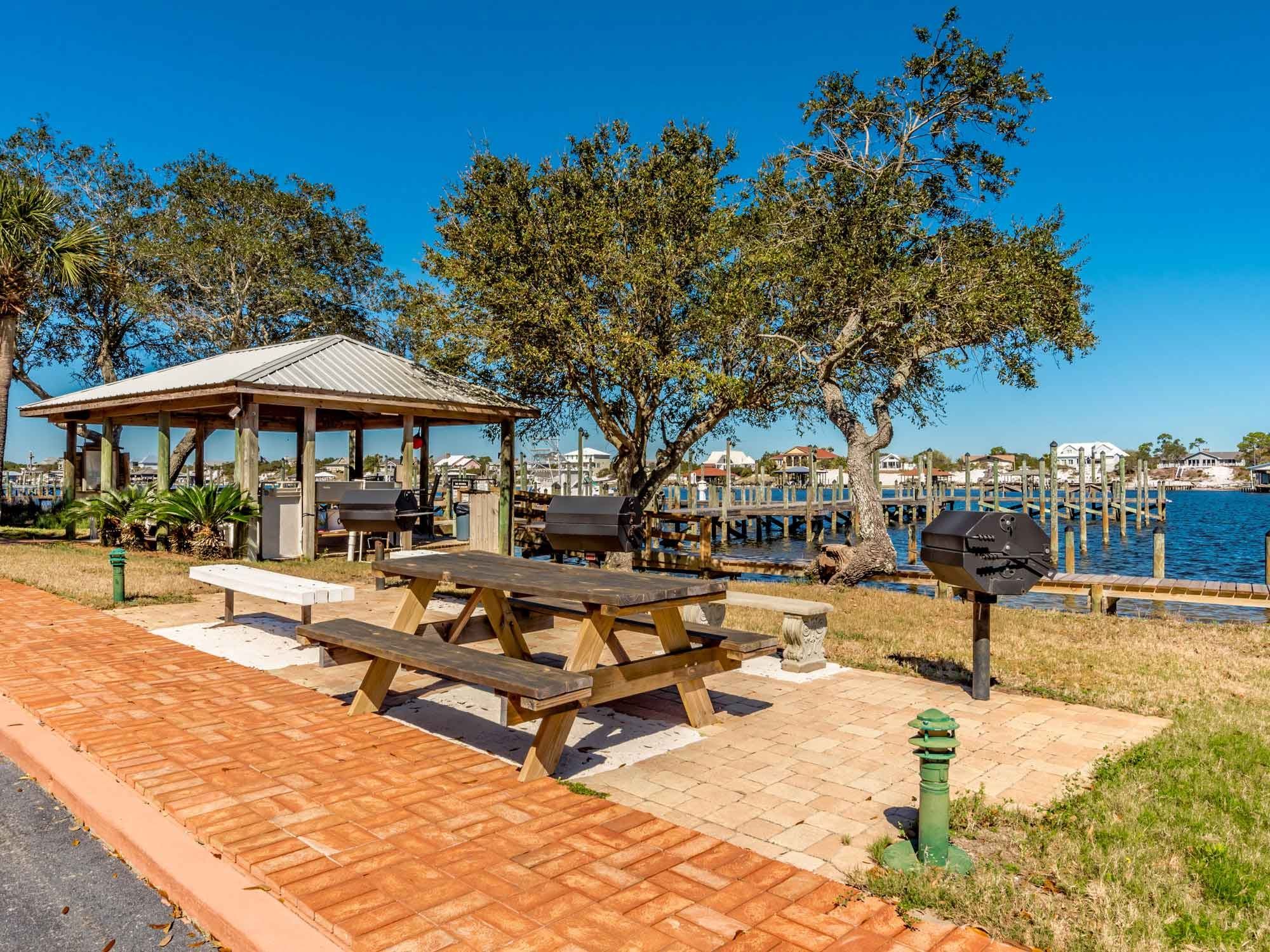 Gazebo with picnic tables and grills at Shipwatch in Perdido Key, Florida