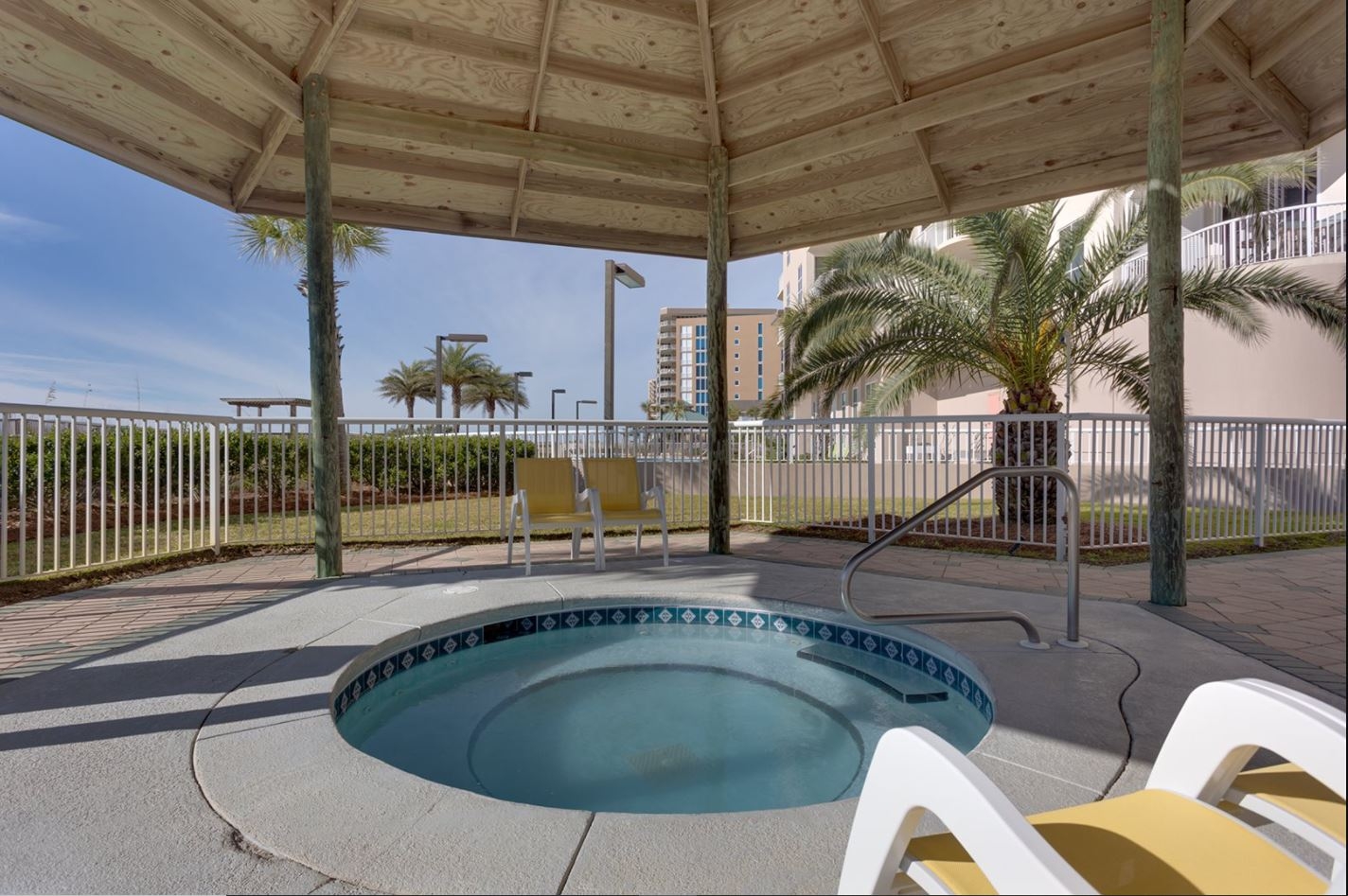 Outdoor hot tub under a gazebo at Spanish Key in Perdido Key, Florida
