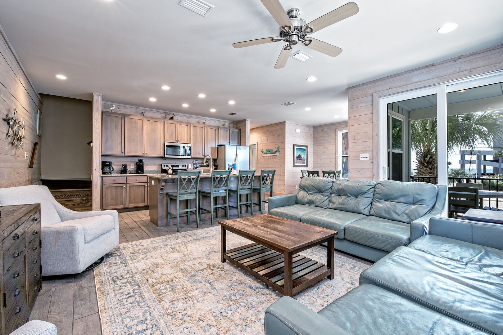 Open living room and kitchen at Turtles Nest in Gulf Shores, Alabama